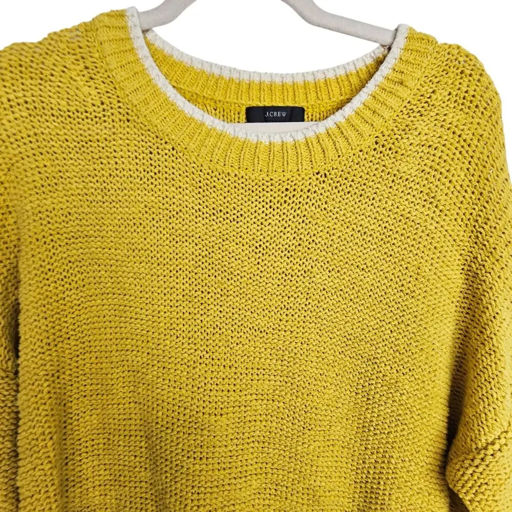 J. Crew Women Open Knit Crewneck Sweater Size L Mustard Coastal Grandma Preppy